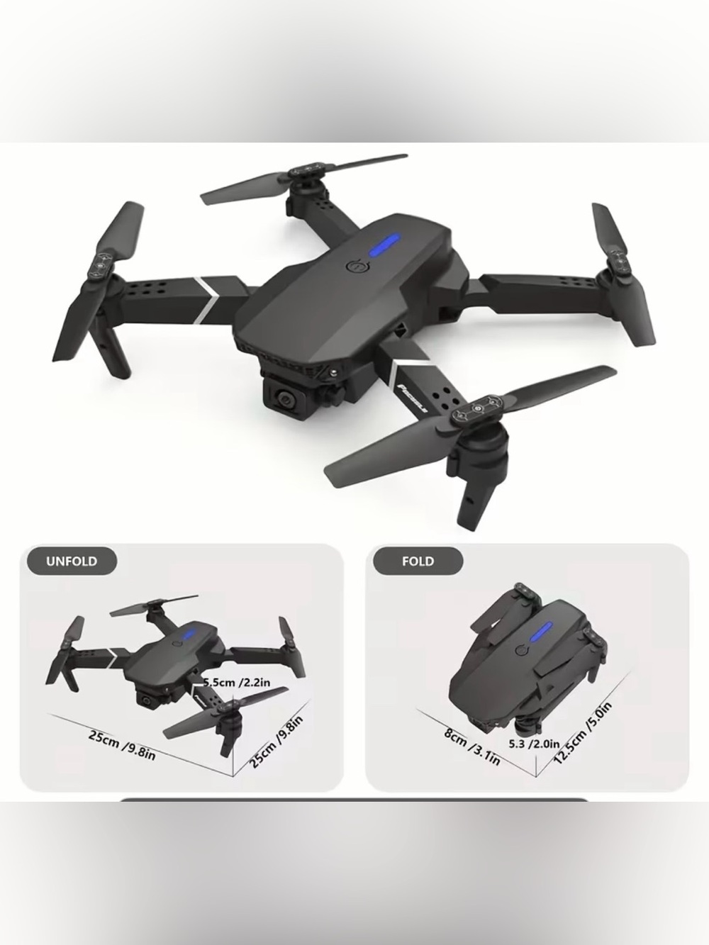 Foldable Black Drone with Dual Camera 2 batteries